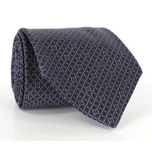 GUCCI 100% Silk Necktie Navy Blue Micro GG Jacquard Pattern Made in ITALY